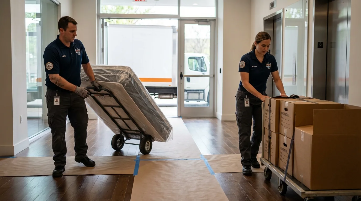 Professional apartment movers loading elevator in Louisa, VA